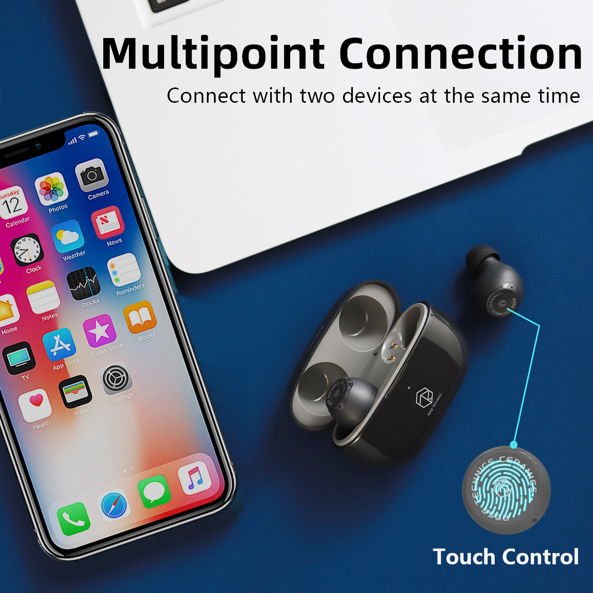ROSESELSA Ceramics Wireless Earbuds, High-Fidelity Sound, 60ms Gaming Earphones, 35H Playtime with Super Charge, IPX5 Sweat Resistant, Dual Connectivity, Bluetooth 5.3, ENC
