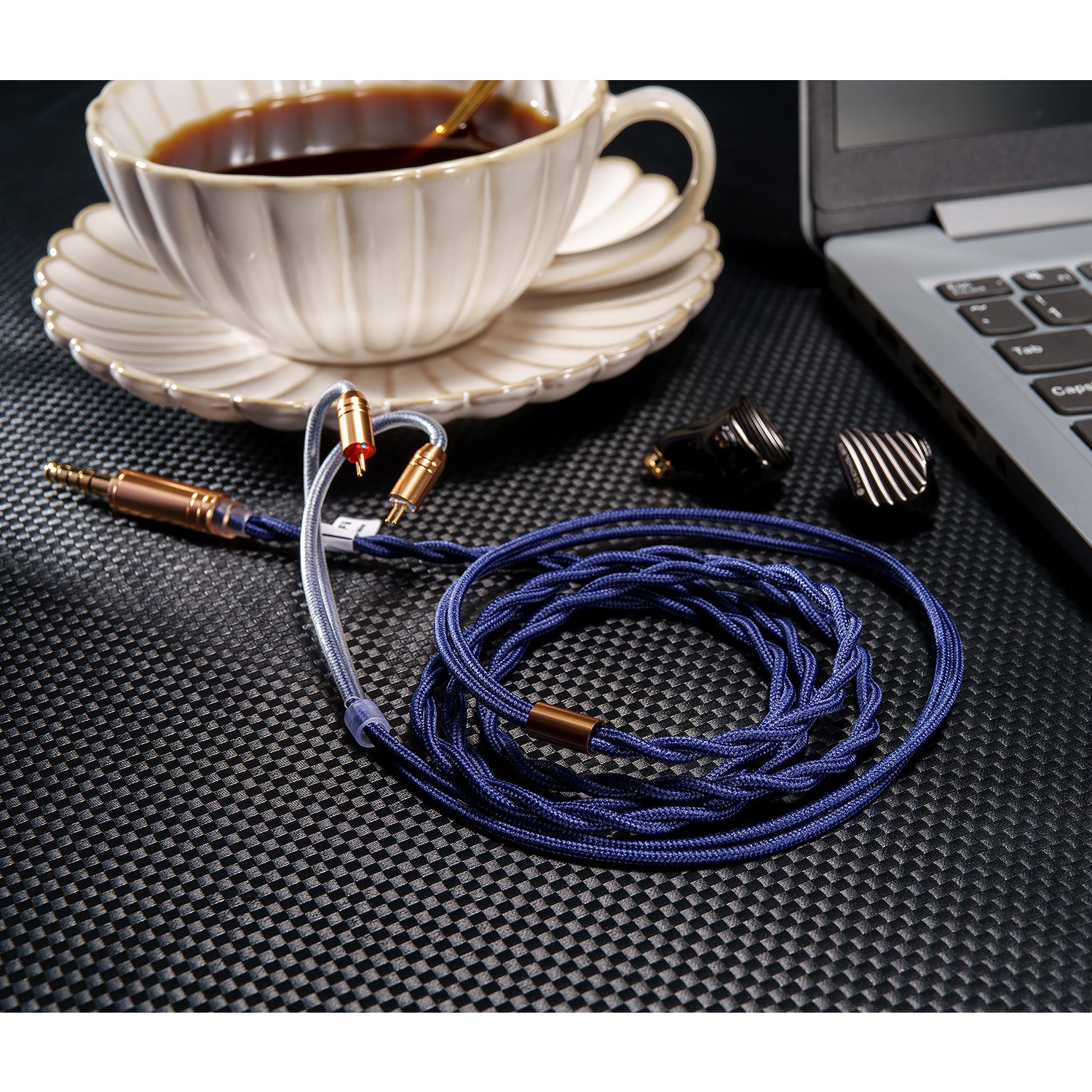 ROSESELSA Rose Technics Blue Rose Pro HiFi Headphones Upgrade IEM Cable 6N OCC Single Crystal Copper Single Crystal Silver Mixed Dual-braided 4 Core Cord for Audiophiles Earbuds